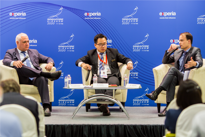 A snapshot of speakers at an aerospace conference at Singapore Airshow